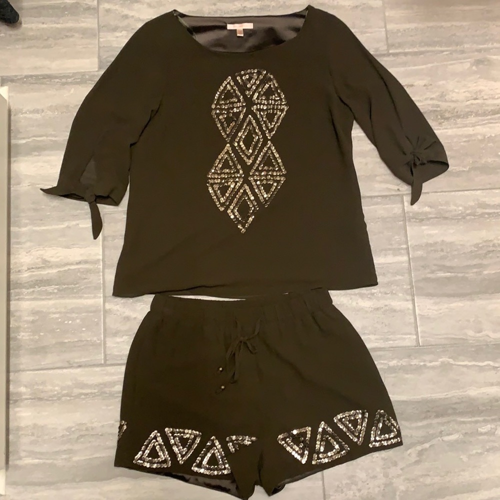 Olive green two piece set with sequins